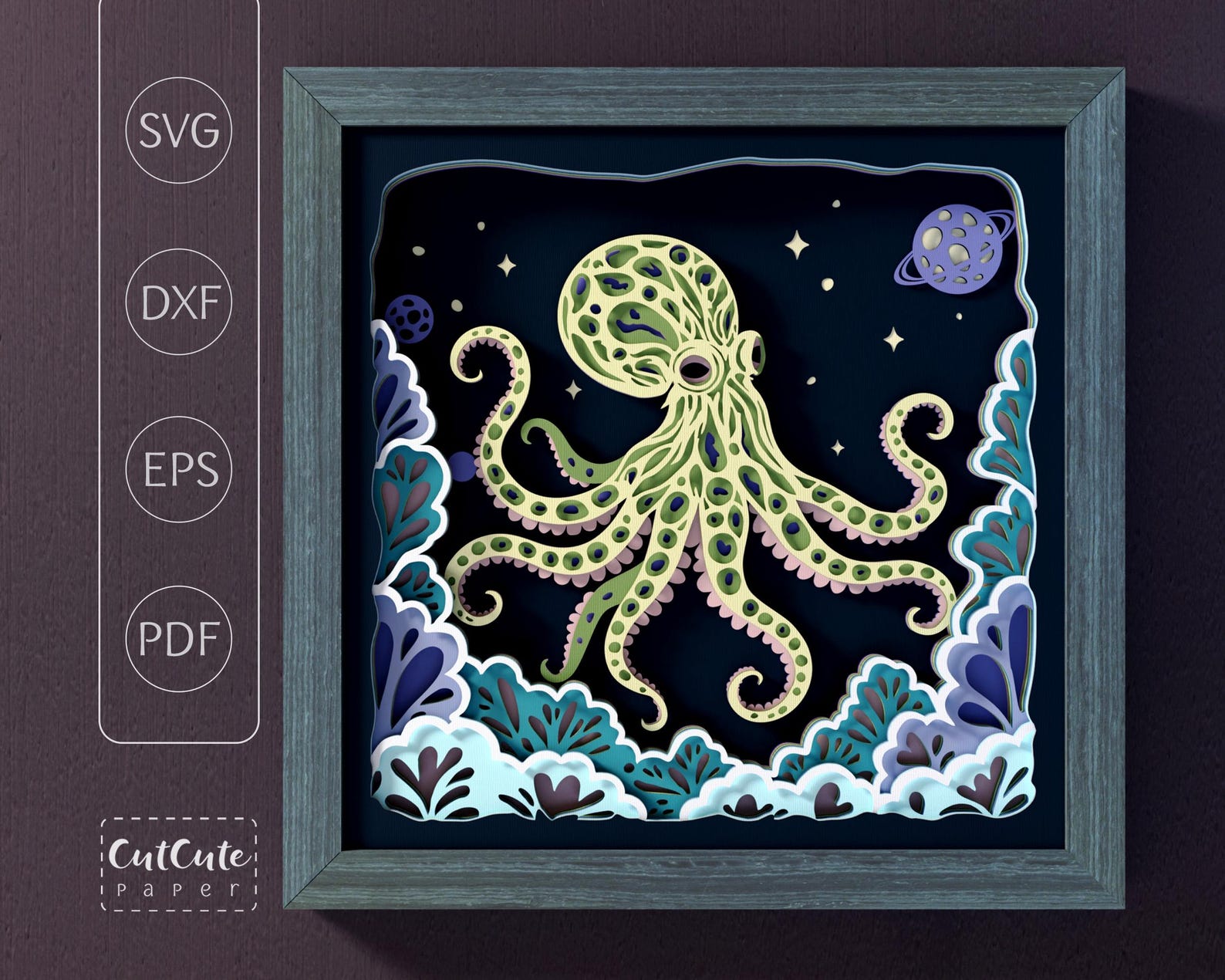 Celestial Octopus Shadow Box SVG Template: 3D Fantasy Wall Art (digital ...