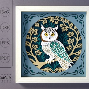 Modèle de boîte d'ombre de hibou SVG, boîte d'ombre de SVG 3D, papier cartonné en couches découpé pour Cricut, symbole de sagesse, cadeau pour professeur, cadeau pour étudiant