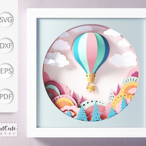 Hot Air Balloon SVG Shadow Box Template, Cardstock Project for Cricut machines, Layered Cardstock Paper Cut + 3D Balloon, Nursery Décor DIY