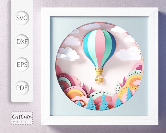 Hot Air Balloon SVG Shadow Box Template: Layered Paper Cut (Digital Download)