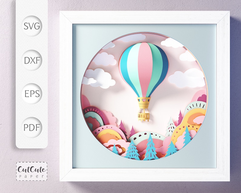 Hot Air Balloon SVG Shadow Box Template