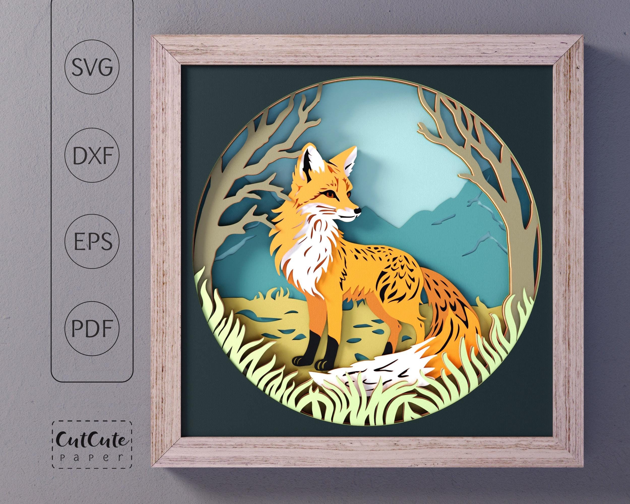 Fox Shadow Box SVG Template: Layered Paper Cut Woodland Art