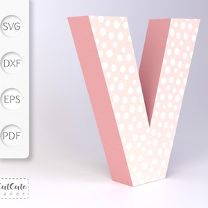 Plantilla SVG 3D Letter V, Cardstock Letter SVG para Cricut y Silhouette Cameo, Cartas de cumpleaños, no se necesita herramienta de puntuación, Tutorial en PDF