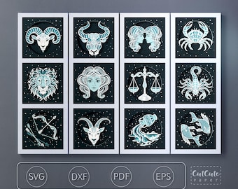 Zodiac Shadow Box SVG: 3D Celestial Cut Files (6x6 inch, Bundle, Modular Frame)