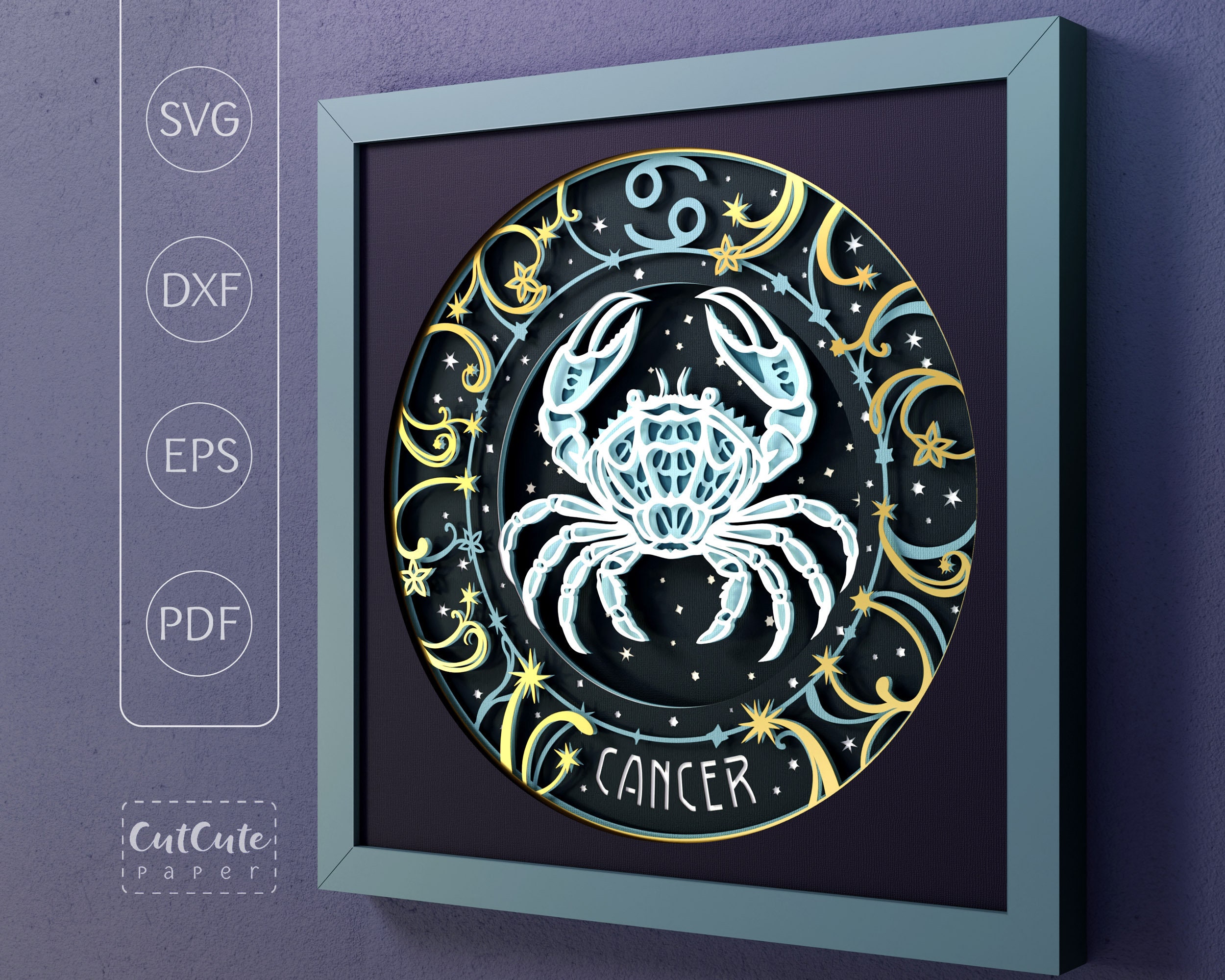 Cancer Zodiac Sign SVG Shadow Box: Celestial Paper Cut Template - Etsy