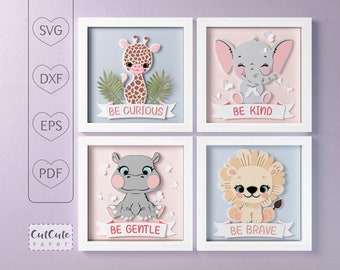 Safari Baby Animals Shadow Box SVG Templates Mini Bundle #2, 3D SVG  Nursery Wall Art  Giraffe, Elephant, Hippo, Lion, DIY Baby Shower Gift