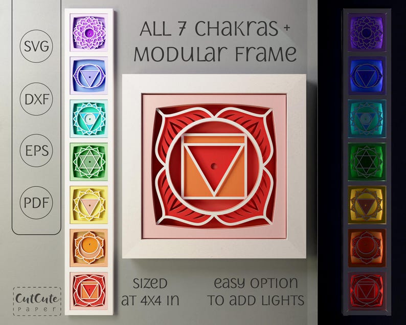Chakra Shadow Chakra Symbols Shadow Box SVG: 3D Cut Files (4x4 Inch, Bundle, Modular ...
