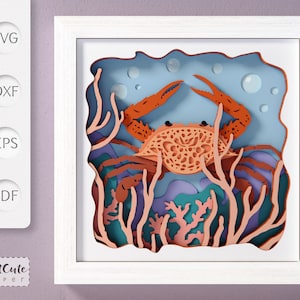 Crab Shadow Box SVG Vorlage, 3D SVG Sea Life Sadowbox, DIY Strandhaus Wanddekoration,, Geschichteter Karton König Krabbe Papierschnitt für Cricut