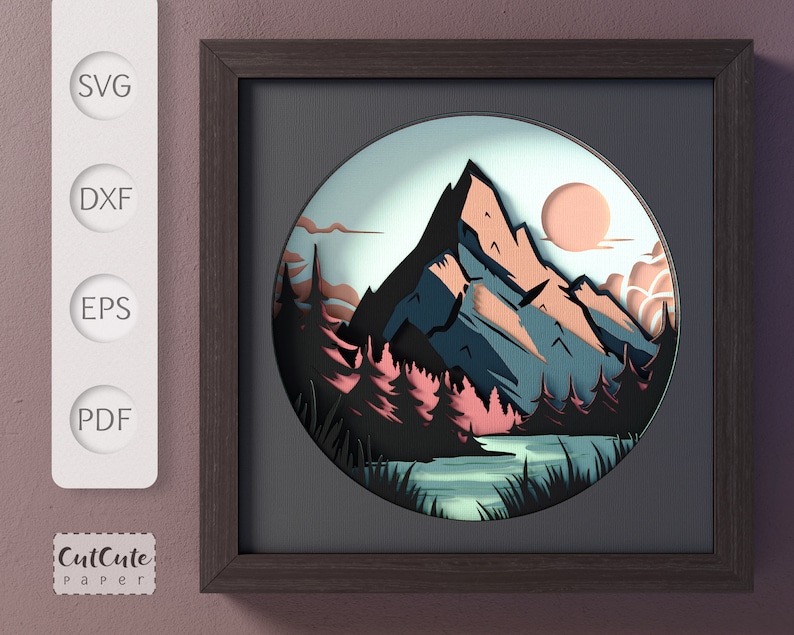 Mountain Sunset Shadow Box SVG Template