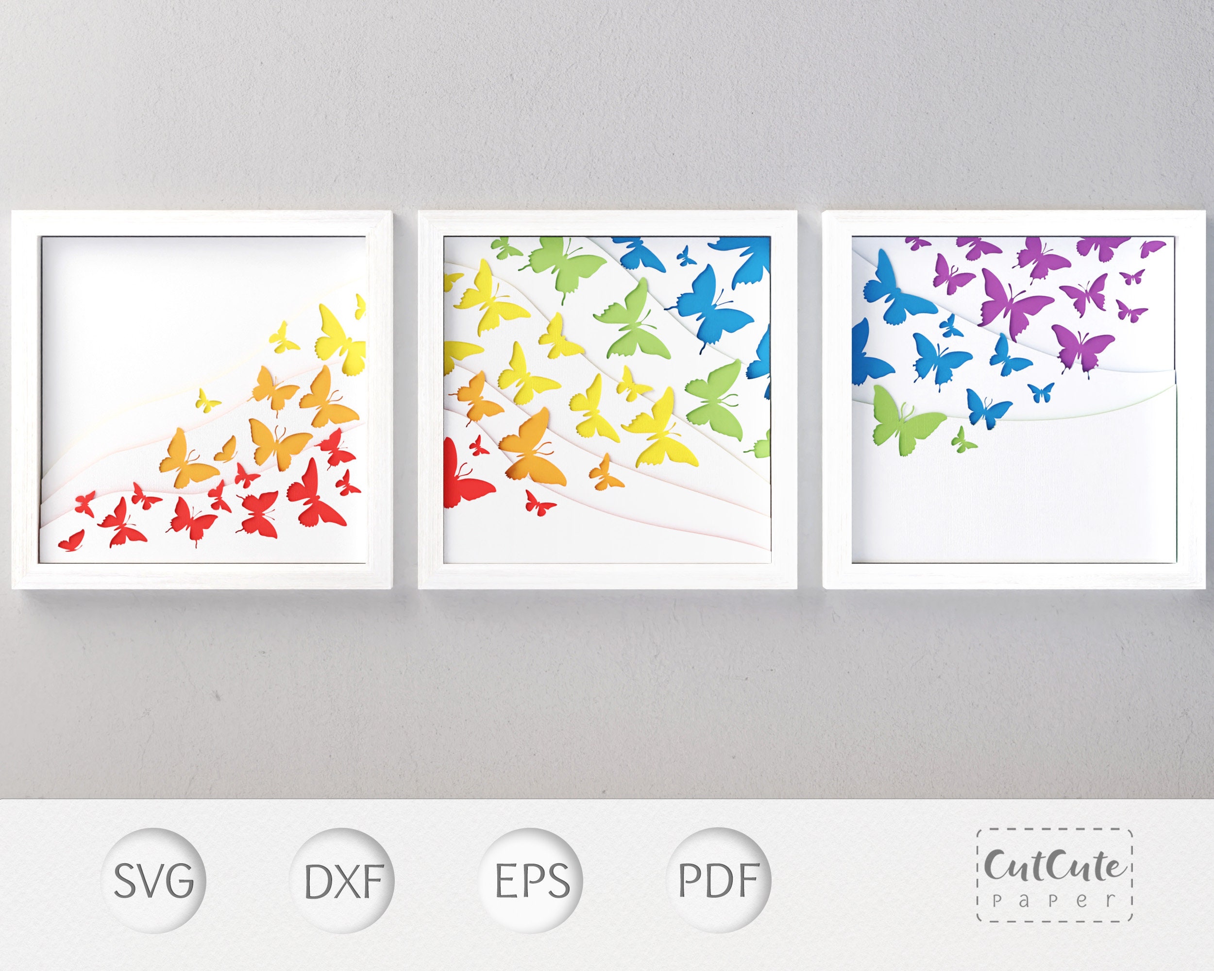 Rainbow Butterfly Shadow Box SVG Bundle: DIY Paper Cut Templates - Etsy