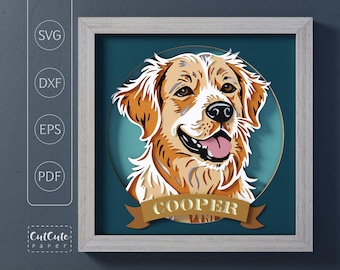 Golden Retriever Layered Papercut SVG, Personalized Dog Portrait Cut File (Digital Download)