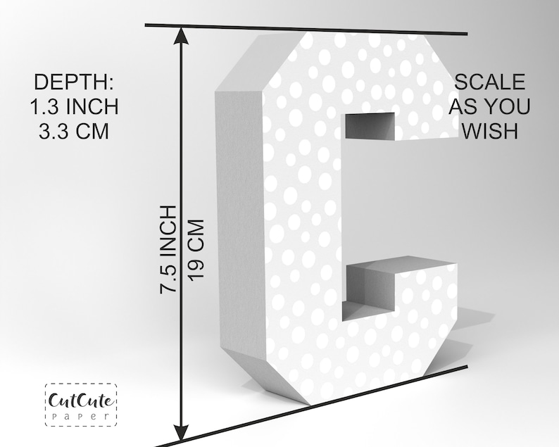 3D Letter C SVG Template Cardstock Letter SVG for Cricut and Etsy