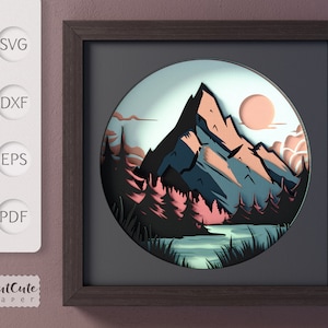3D Mountain Sunset Shadow Box SVG: Cabin Decor, Cricut Project (Digital Download)