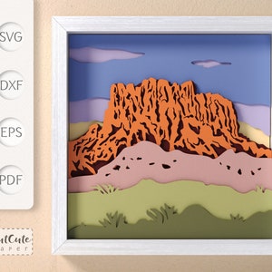 Arizona Desert Landscape Shadow Box SVG Szablon, 3D SVG Shadowbox, DIY Dekoracja ścienna, Warstwowy papier kartonowy Cięty dla Cricut i Silhouette