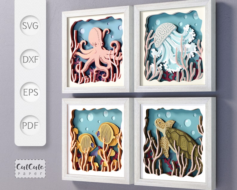 3D Sea Life Shadow Box SVG Templates: Ocean Animals (digital Download ...
