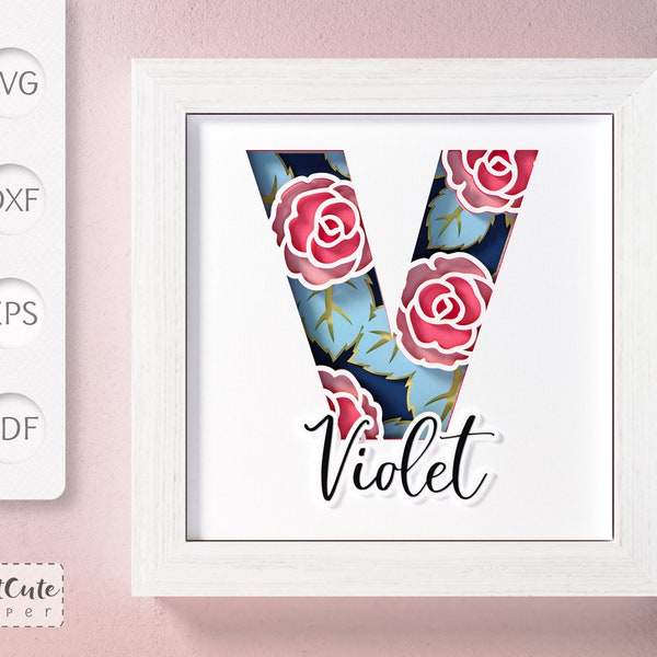 Shadow Box SVG Template with Floral Monogram Letter V , 3D SVG diy Customizable Layered Paper Cut Wall Decor, Sadowbox Cut Files Shadow Box SVG Template with Floral Monogram Letter V , 3D SVG diy Customizable Layered Paper Cut Wall Decor, Sadowbox Cut Files