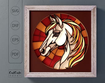Fire Horse Stained Glass SVG | Layered Shadow Box Design (Digital Download)