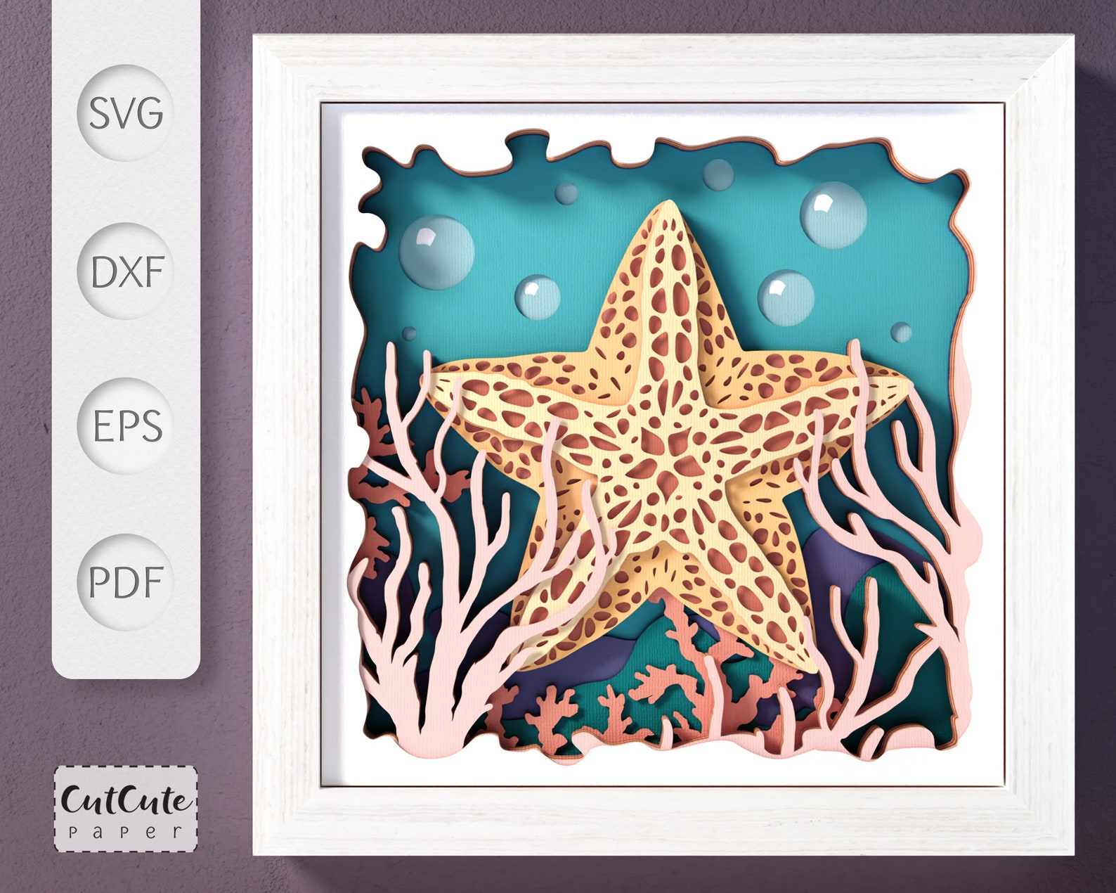 Shadow Box SVG Bundle Templates, 3D SVG Sea Life Shadowbox, DIY Beach