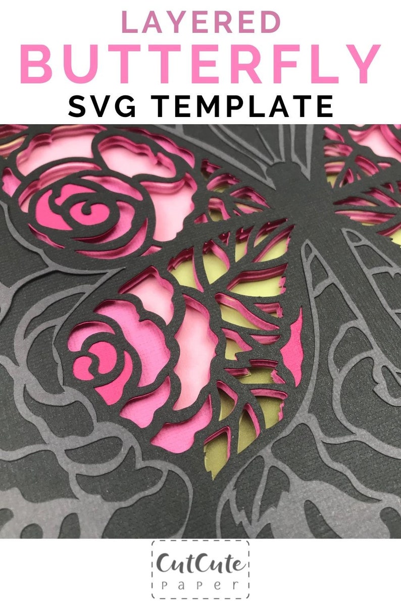 Butterfly Shadow Box SVG Template With Roses Layered Paper - Etsy