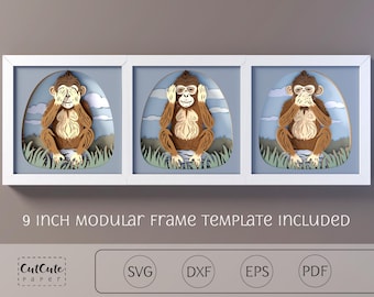Three Wise Monkeys Shadow Box SVG | Layered Paper Cut Triptych (Digital Download)