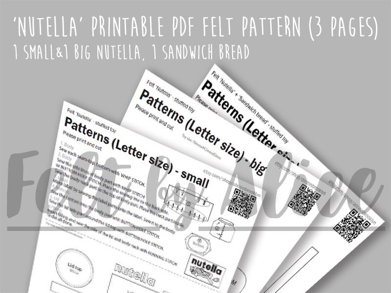 Nutella Pattern Felt Nutella Making Digital Pattern Downloadable, Felt Food Making ...