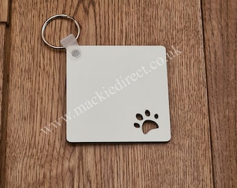 10 x Blank Sublimation Pawprint Square Keyrings, Double Sided