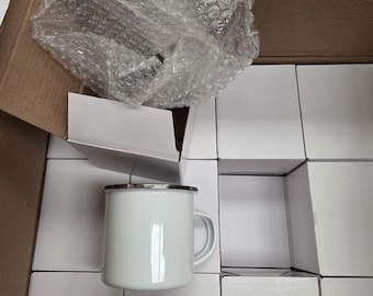 Box of 48 Sublimation 12oz Enamel Mugs Brand New, Wholesale Job Lot
