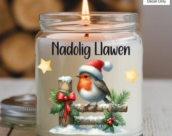 UVDTF  Robin Nadolig Llawen Candle - Welsh