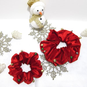 Christmas Scrunchies, Red Velvet Scrunchies, Jingle Bells Scrunchie, Holiday Scrunchie, Holiday Hair Ties, Christmas Hair Accessories