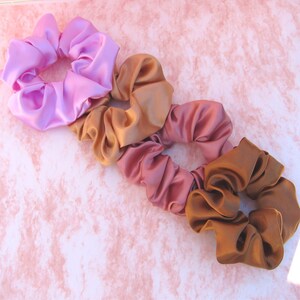 Pack of 4 Satin Silk Scrunchies , Oversized and Regular Scrunchies, Neutral Scrunchies , Gift for her  , Soft Hair Ties