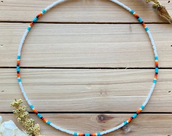 Sunrise Dainty Beaded Choker, Seed Bead Choker, Colorful Bead Choker, Beaded Necklace, Boho Bead Choker, Seed Bead Necklace, Sterling Silver