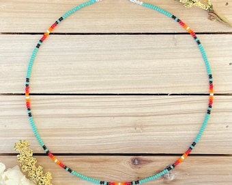 Western Sunrise Beaded Choker, Beach Choker, Colorful Choker, Boho Choker, Seed Bead Necklace, Dainty Choker, Sterling Silver
