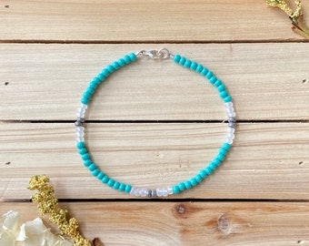 Turquoise Sky Beaded Anklet, Colorful Anklet, Seed Bead Anklet, Ankle Bracelet, Beach Anklet, Turquoise Anklet, Trendy Anklet