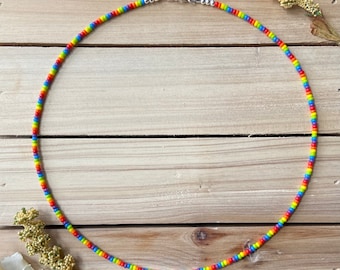 Rainbow Beaded Choker, Seed Bead Choker, Colorful Bead Choker, Boho Bead Choker, Beach Choker, Seed Bead Necklace, Sterling Silver