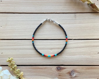 Midnight Sun Dainty Beaded Bracelet, Colorful Bracelet, Seed Bead Bracelet, Boho Bracelet, Beaded Bracelet, Trendy Bracelet, Sterling Silver