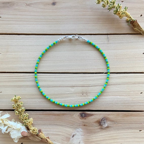 Seaweed Beaded Anklet, Seed Bead Anklet, Beach Anklet, Ankle Bracelet, Boho Anklet, Dainty Anklet, Summer Anklet, Sterling Silver