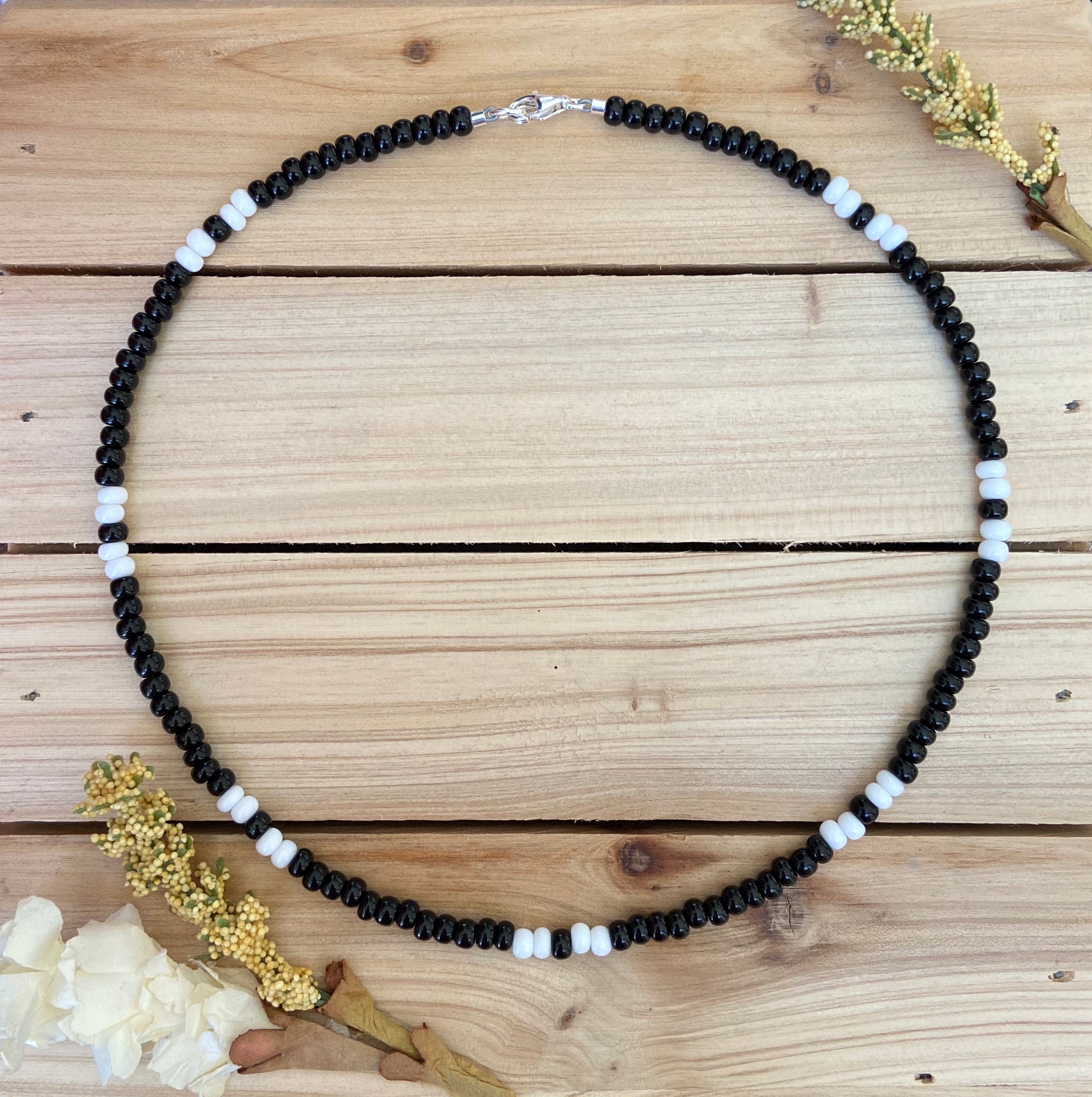 Black White Beaded Choker Seed Bead Choker Beach Choker