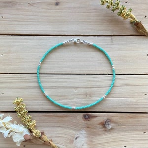 Custom Dainty Beaded Anklet, Seed Bead Anklet, Beach Anklet, Ankle Bracelet, Boho Anklet, Sterling Silver