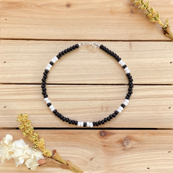 Buy Black & White Beaded Anklet, Seed Bead Anklet, Beach Anklet, Ankle  Bracelet, Boho Anklet Online in India - Etsy