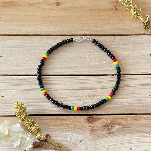 Rasta Style Beaded Anklet, Colorful Anklet, Seed Bead Anklet, Ankle Bracelet, Reggae Anklet