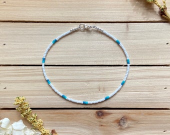 Ocean Beaded Anklet, Seed Bead Anklet, Beach Anklet, Ankle Bracelet, Boho Anklet, Dainty Anklet, Sterling Silver