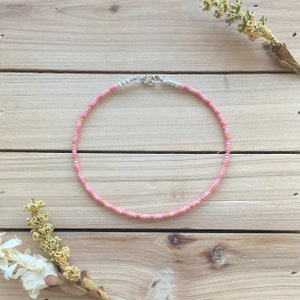 Himalayan Seed Bead Anklet, Beach Anklet, Ankle Bracelet, Dainty Anklet, Boho Anklet, Pink Anklet, Sterling Silver