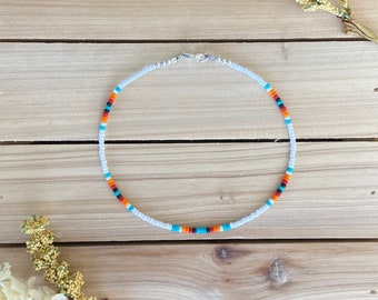 Sunrise Dainty Beaded Anklet, Seed Bead Anklet, Beach Anklet, Ankle Bracelet, Boho Anklet, Sterling Silver