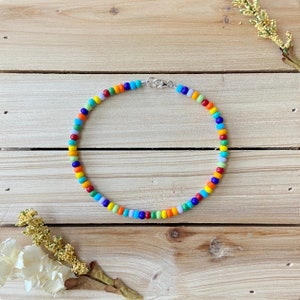 Tobillera de cuentas multicolor, tobillera colorida, tobillera de cuentas de semillas, pulsera de tobillo, tobillera de playa