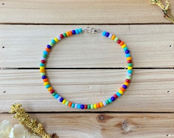 Multicolored Beaded Anklet, Colorful Anklet, Seed Bead Anklet, Ankle Bracelet, Beach Anklet