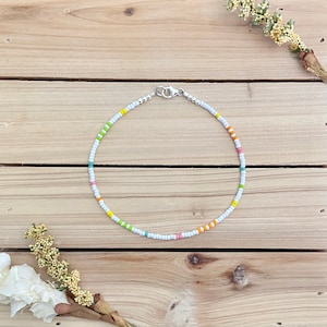 Pastel Domino Beaded Anklet, Seed Bead Anklet, Beach Anklet, Ankle Bracelet, Boho Anklet, Dainty Anklet, Summer Anklet, Sterling Silver