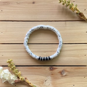 Cookies & Cream Heishi Bead Bracelet, Stacking Bracelets, Stretch Bracelet, Heishi Bracelet, Beaded Bracelet