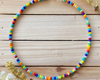 Multicolored Beaded Choker, Seed Bead Choker, Beach Choker, Colorful Bead Choker, Rainbow Bead Choker, Seed Bead Necklace, Trendy Choker