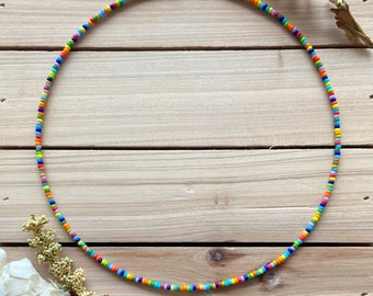 Multicolored Dainty Beaded Choker, Seed Bead Choker, Beach Choker, Colorful Bead Choker, Seed Bead Necklace, Sterling Silver