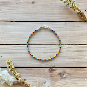 Multicolored Dainty Seed Bead Bracelet: Sterling Silver Boho Bracelet